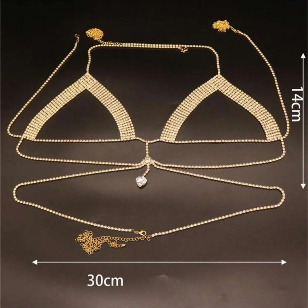 Gold Rhinestone Body Chain - Picture 2 of 4